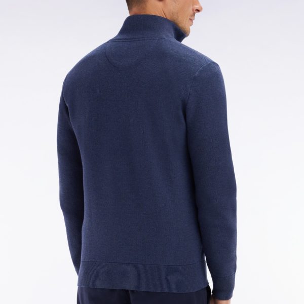 Pull Col Camionneur En Coton Nid D’abeille Marine Coupe Droite Eden Park