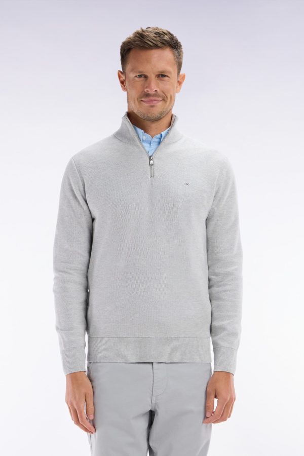Pull Col Camionneur En Coton Nid D'abeille Gris Coupe Droite Eden Park