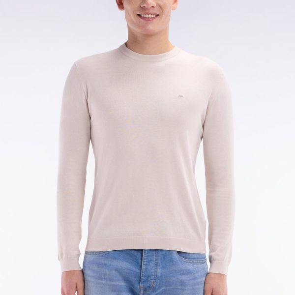 Pull Col Rond En Coton Et Soie Mélangés Beige Coupe Droite Eden Park