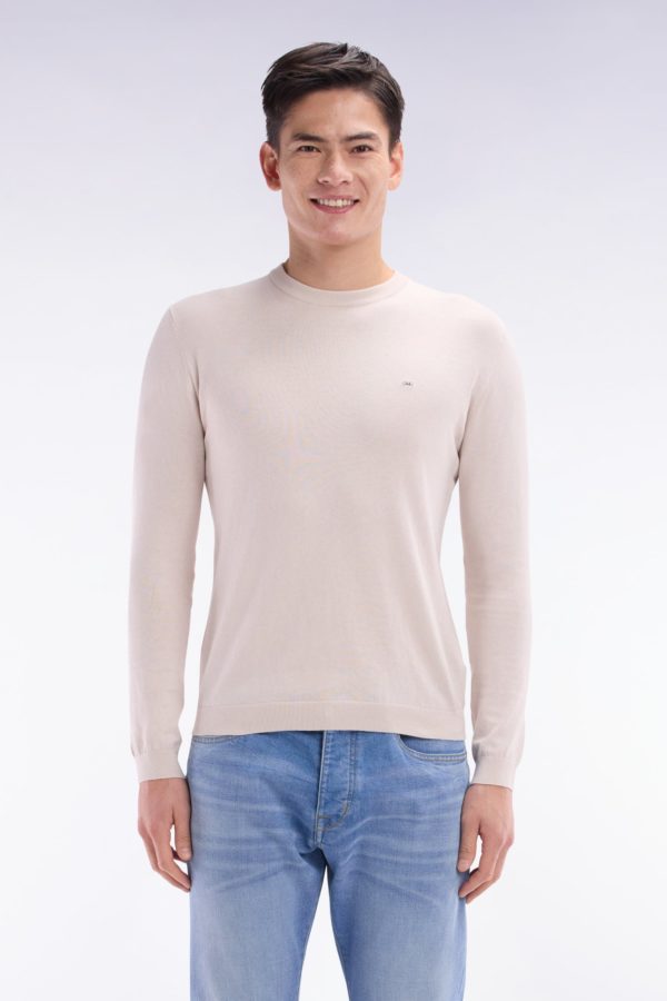 Pull Col Rond En Coton Et Soie Mélangés Beige Coupe Droite Eden Park