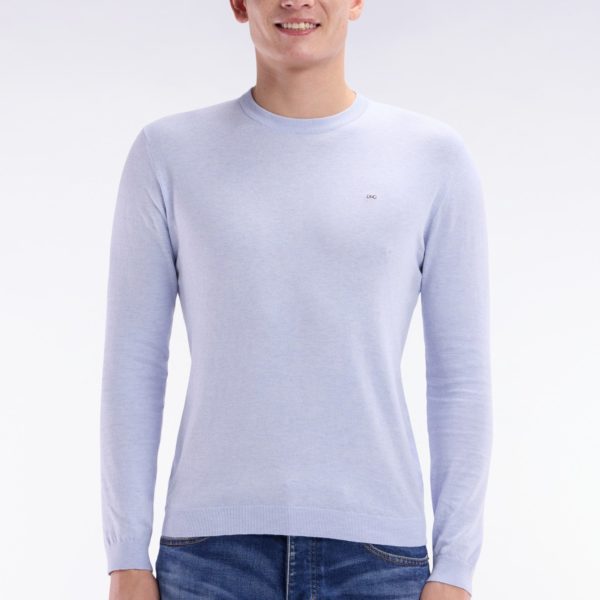 Pull Col Rond En Coton Et Soie Mélangés Gris Clair Coupe Droite Eden Park