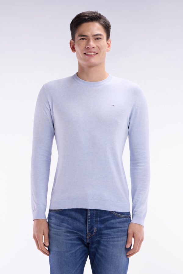 Pull Col Rond En Coton Et Soie Mélangés Gris Clair Coupe Droite Eden Park