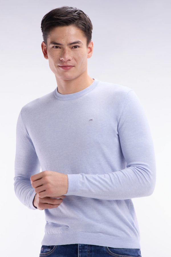 Pull Col Rond En Coton Et Soie Mélangés Gris Clair Coupe Droite Eden Park – Image 2