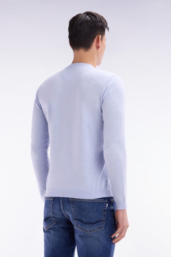 Pull Col Rond En Coton Et Soie Mélangés Gris Clair Coupe Droite Eden Park – Image 3