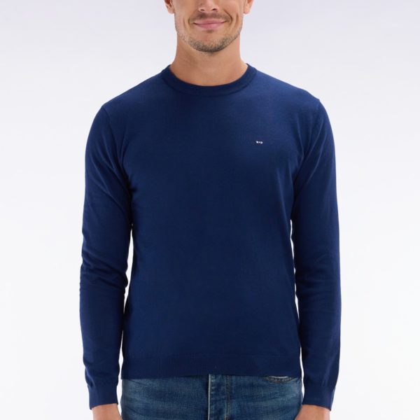 Pull Col Rond En Coton Et Soie Mélangés Marine Coupe Droite Eden Park