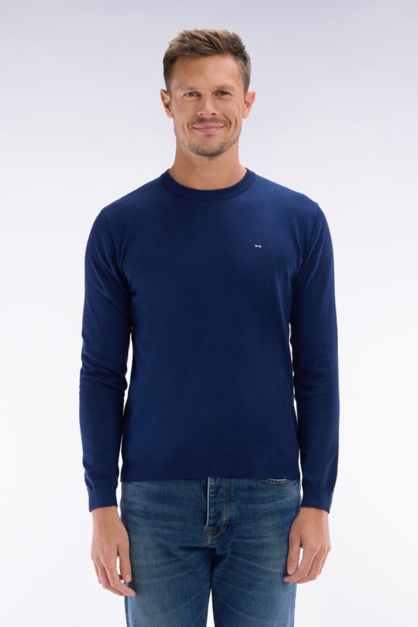 Pull Col Rond En Coton Et Soie Mélangés Marine Coupe Droite Eden Park