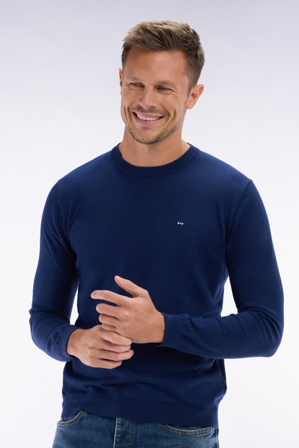 Pull Col Rond En Coton Et Soie Mélangés Marine Coupe Droite Eden Park – Image 2