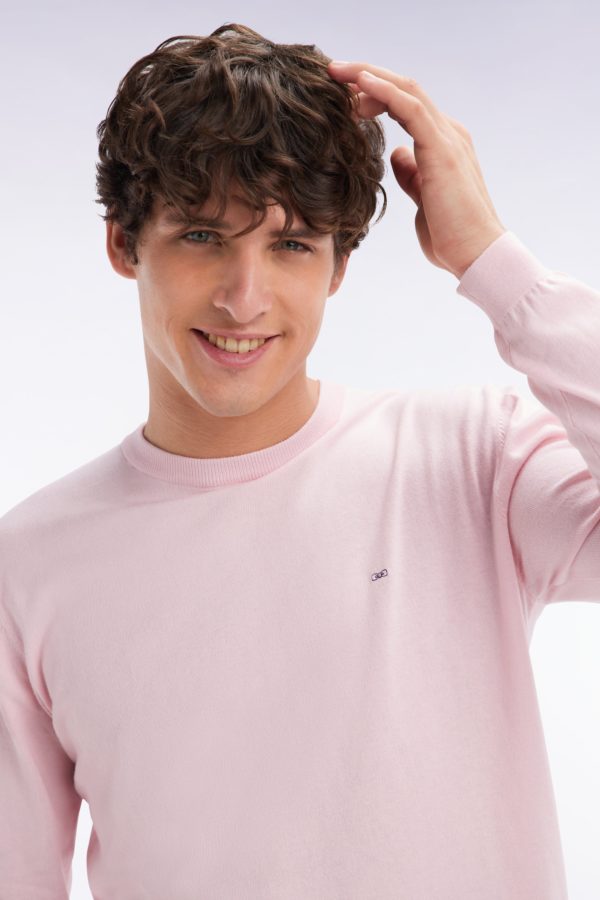 Pull Col Rond En Coton Et Soie Mélangés Rose Coupe Droite Eden Park – Image 2