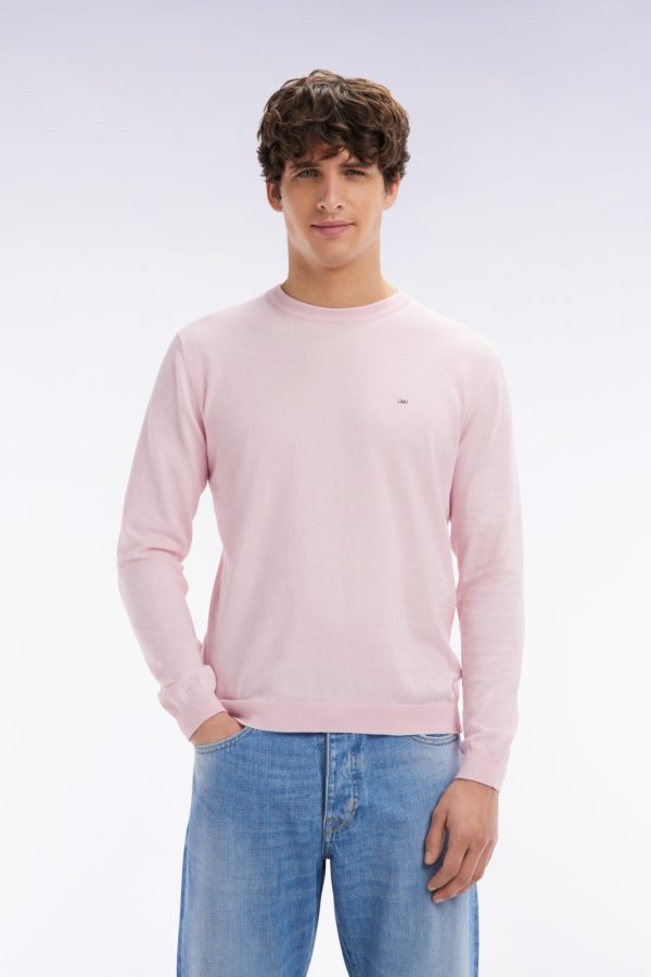 Pull Col Rond En Coton Et Soie Mélangés Rose Coupe Droite Eden Park