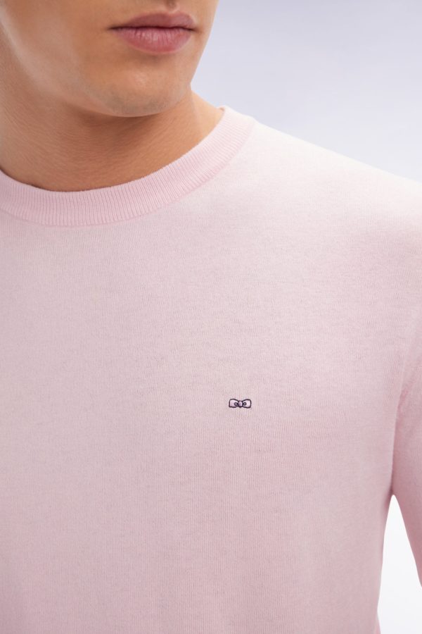 Pull Col Rond En Coton Et Soie Mélangés Rose Coupe Droite Eden Park – Image 4