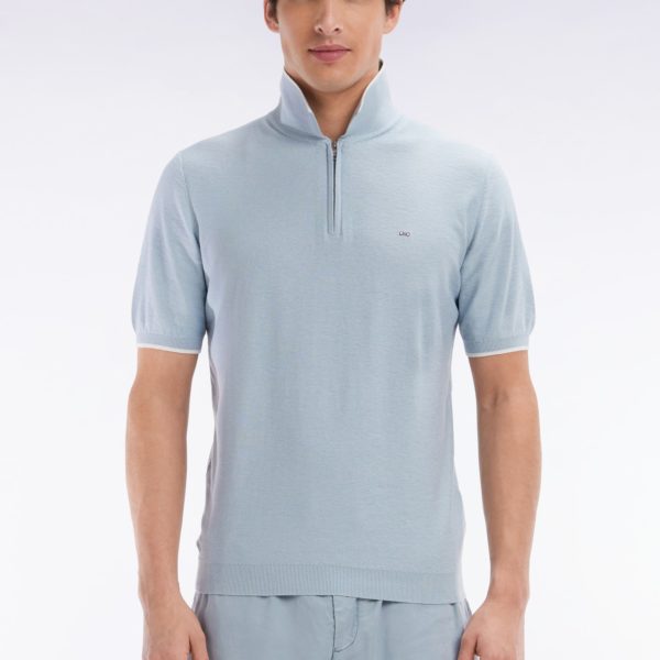 Pull Col Polo En Coton Biologique Et Cachemire Ciel Coupe Droite Eden Park