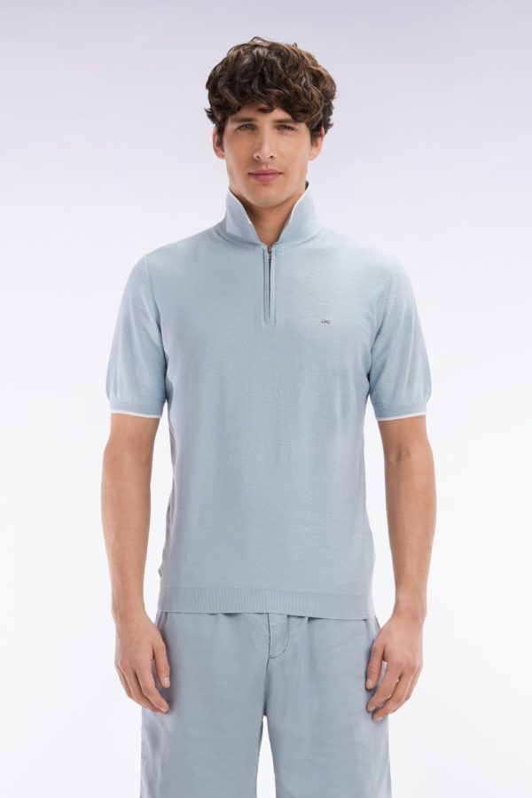 Pull Col Polo En Coton Biologique Et Cachemire Ciel Coupe Droite Eden Park
