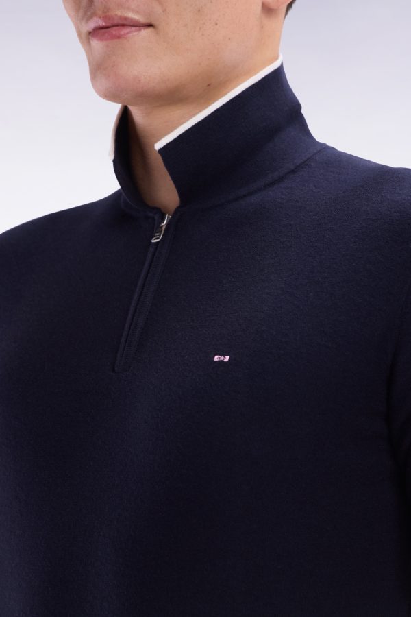 Pull Col Polo En Coton Biologique Et Cachemire Marine Coupe Droite Eden Park – Image 4
