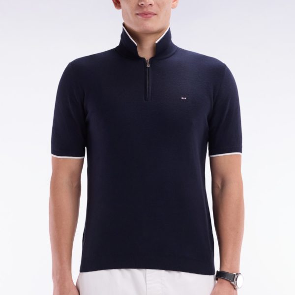 Pull Col Polo En Coton Biologique Et Cachemire Marine Coupe Droite Eden Park