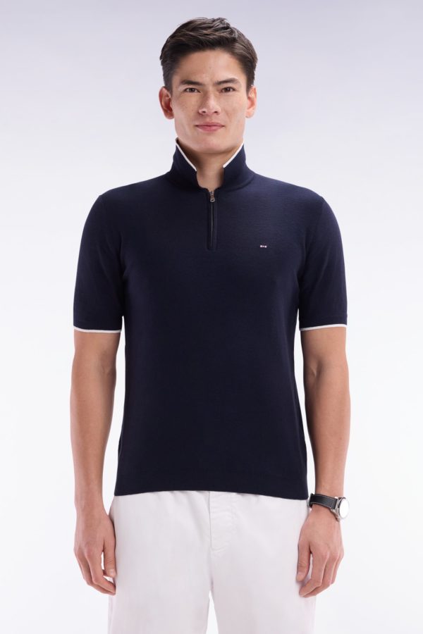 Pull Col Polo En Coton Biologique Et Cachemire Marine Coupe Droite Eden Park