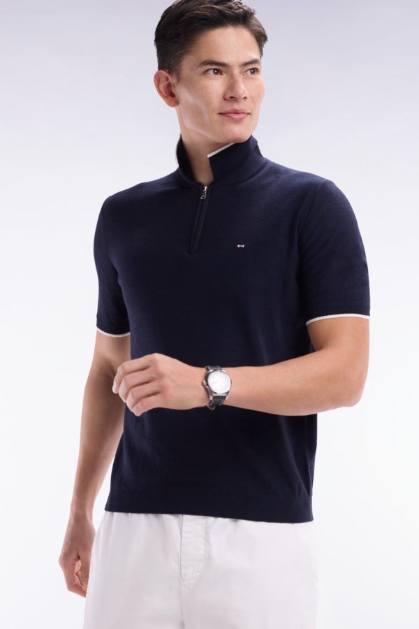Pull Col Polo En Coton Biologique Et Cachemire Marine Coupe Droite Eden Park – Image 2