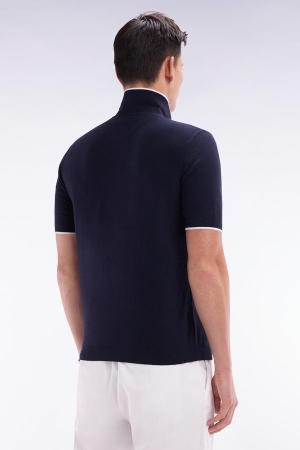 Pull Col Polo En Coton Biologique Et Cachemire Marine Coupe Droite Eden Park – Image 3
