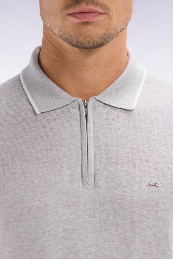 Pull Col Polo En Coton Biologique Et Cachemire Gris Coupe Droite Eden Park – Image 4