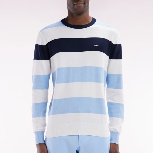 Pull Col Rond Cerclé En Coton Ciel Et Blanc Eden Park