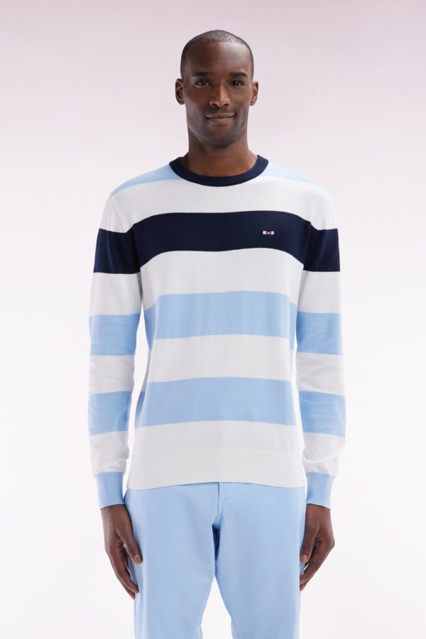 Pull Col Rond Cerclé En Coton Ciel Et Blanc Eden Park