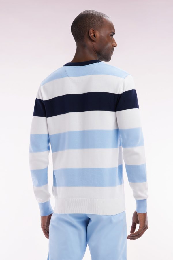 Pull Col Rond Cerclé En Coton Ciel Et Blanc Eden Park – Image 3
