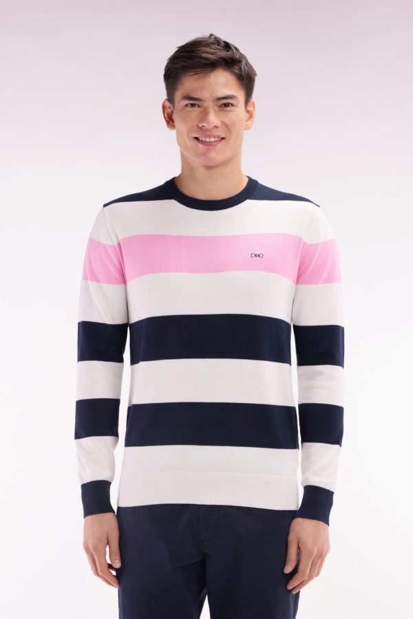 Pull Col Rond Cerclé En Coton Blanc Et Marine Eden Park