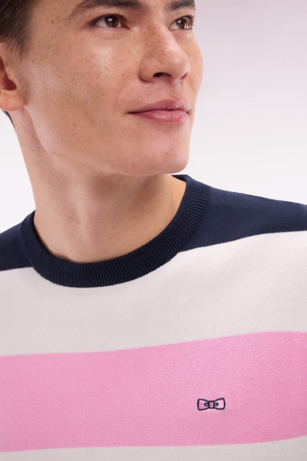 Pull Col Rond Cerclé En Coton Blanc Et Marine Eden Park – Image 4
