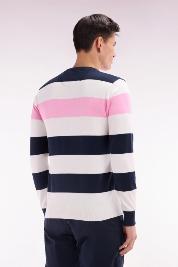 Pull Col Rond Cerclé En Coton Blanc Et Marine Eden Park – Image 3