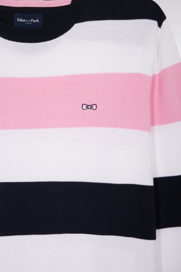 Pull Col Rond Cerclé En Coton Blanc Et Marine Eden Park – Image 5