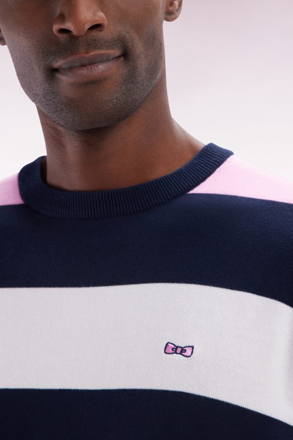 Pull Col Rond Cerclé En Coton Rose Et Marine Eden Park – Image 4