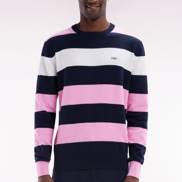Pull Col Rond Cerclé En Coton Rose Et Marine Eden Park