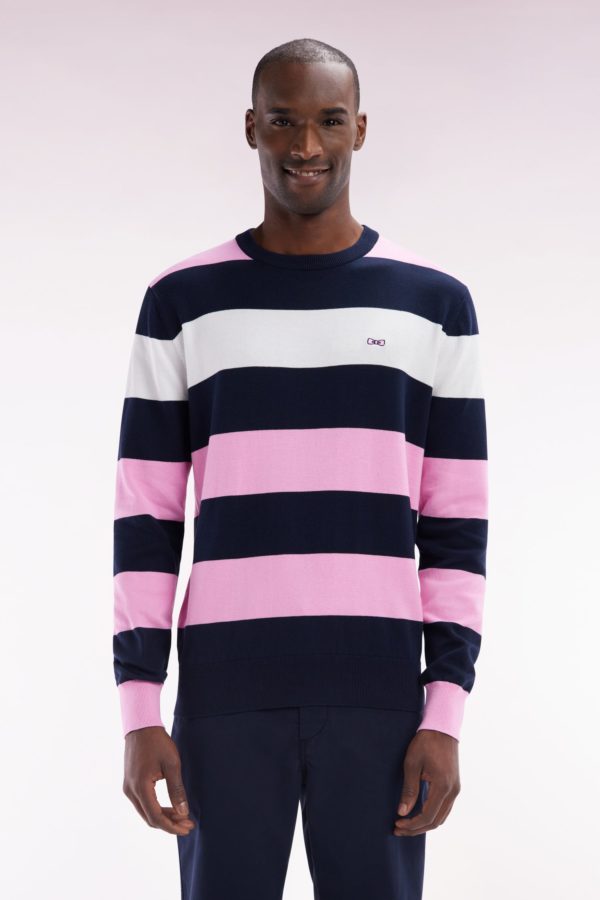 Pull Col Rond Cerclé En Coton Rose Et Marine Eden Park