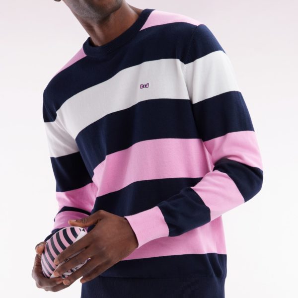 Pull Col Rond Cerclé En Coton Rose Et Marine Eden Park