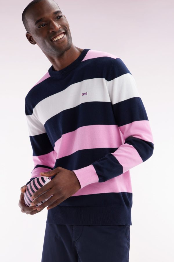 Pull Col Rond Cerclé En Coton Rose Et Marine Eden Park – Image 2