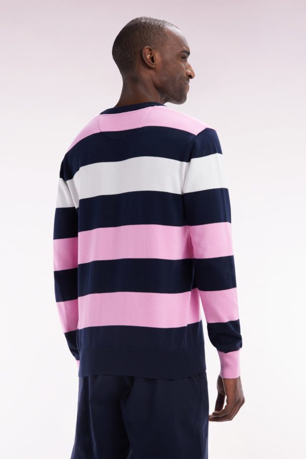Pull Col Rond Cerclé En Coton Rose Et Marine Eden Park – Image 3