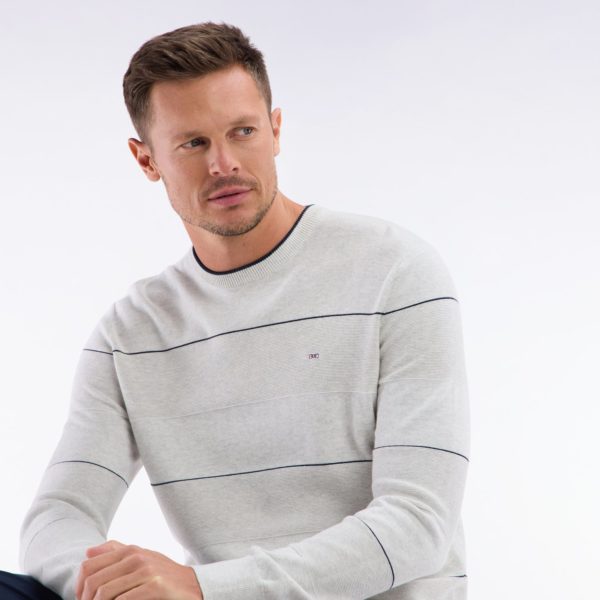 Pull Col Rond Cerclé En Coton Gris Eden Park