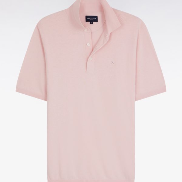Pull Col Polo En Coton Et Soie Mélangés Rose Coupe Droite Eden Park