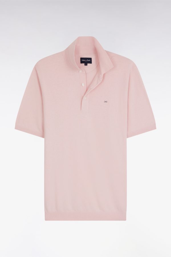 Pull Col Polo En Coton Et Soie Mélangés Rose Coupe Droite Eden Park