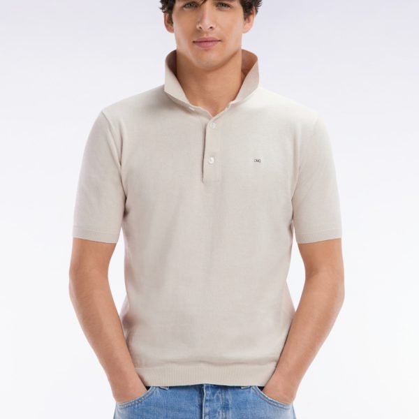 Pull Col Polo En Coton Et Soie Mélangés Beige Coupe Droite Eden Park