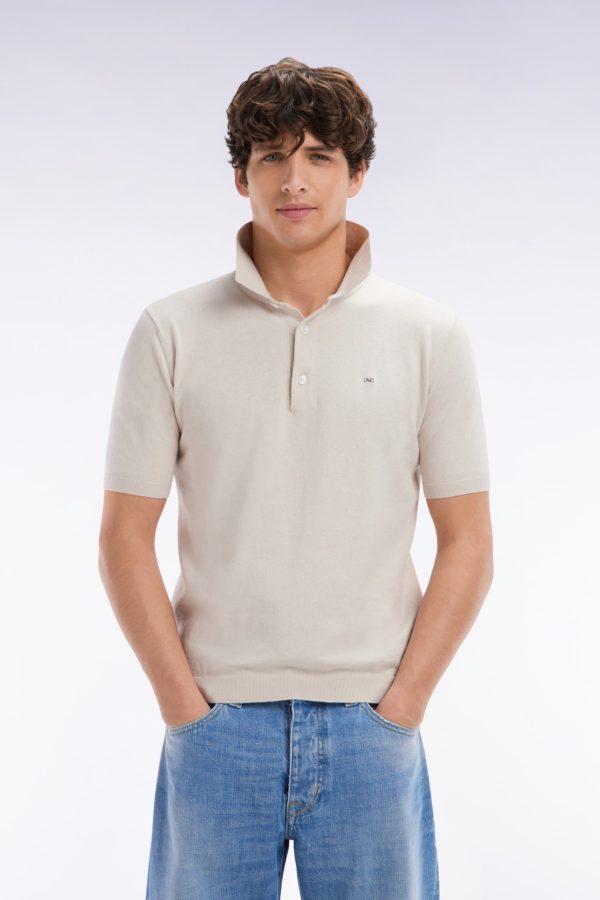 Pull Col Polo En Coton Et Soie Mélangés Beige Coupe Droite Eden Park