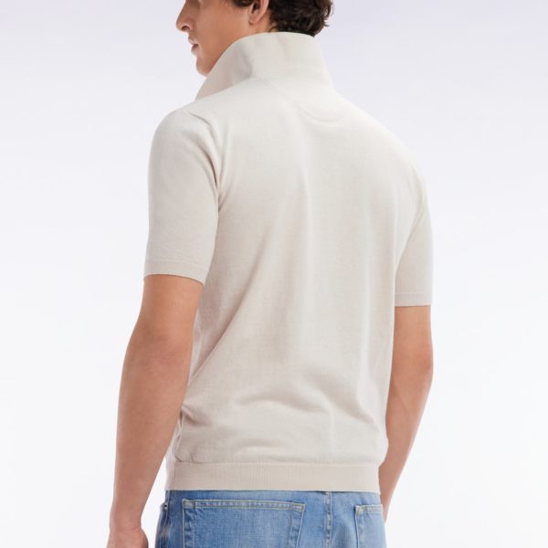 Pull Col Polo En Coton Et Soie Mélangés Beige Coupe Droite Eden Park