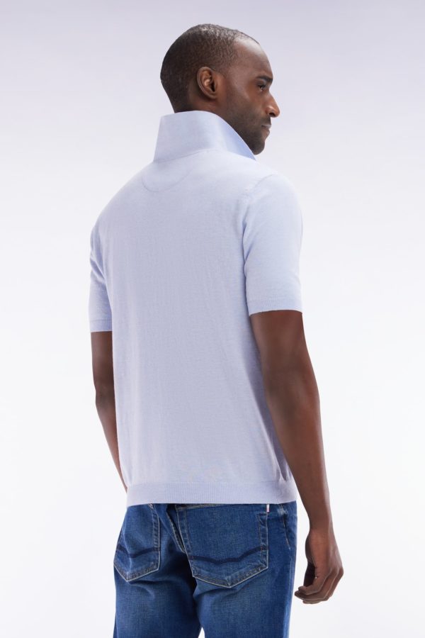 Pull Col Polo En Coton Et Soie Mélangés Gris Clair Coupe Droite Eden Park – Image 3