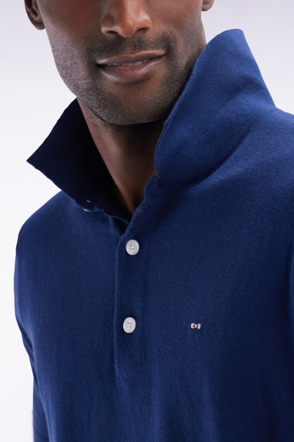 Pull Col Polo En Coton Et Soie Mélangés Marine Coupe Droite Eden Park – Image 4