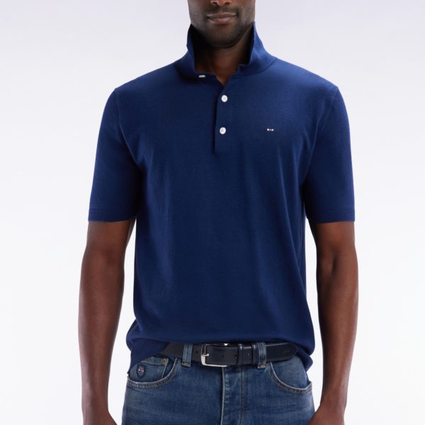 Pull Col Polo En Coton Et Soie Mélangés Marine Coupe Droite Eden Park