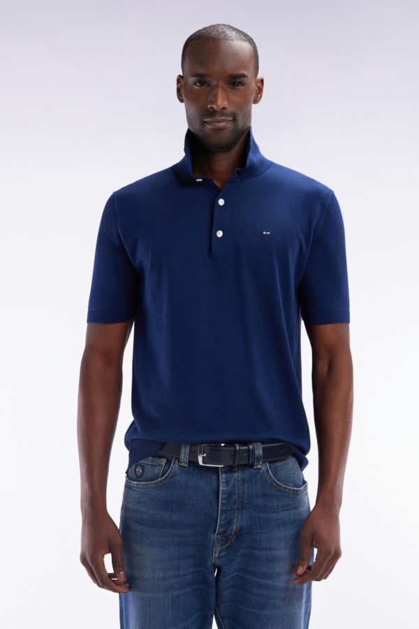 Pull Col Polo En Coton Et Soie Mélangés Marine Coupe Droite Eden Park
