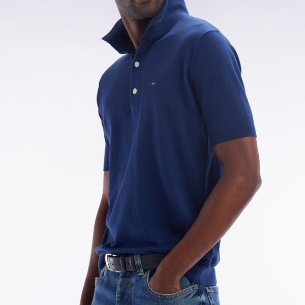 Pull Col Polo En Coton Et Soie Mélangés Marine Coupe Droite Eden Park