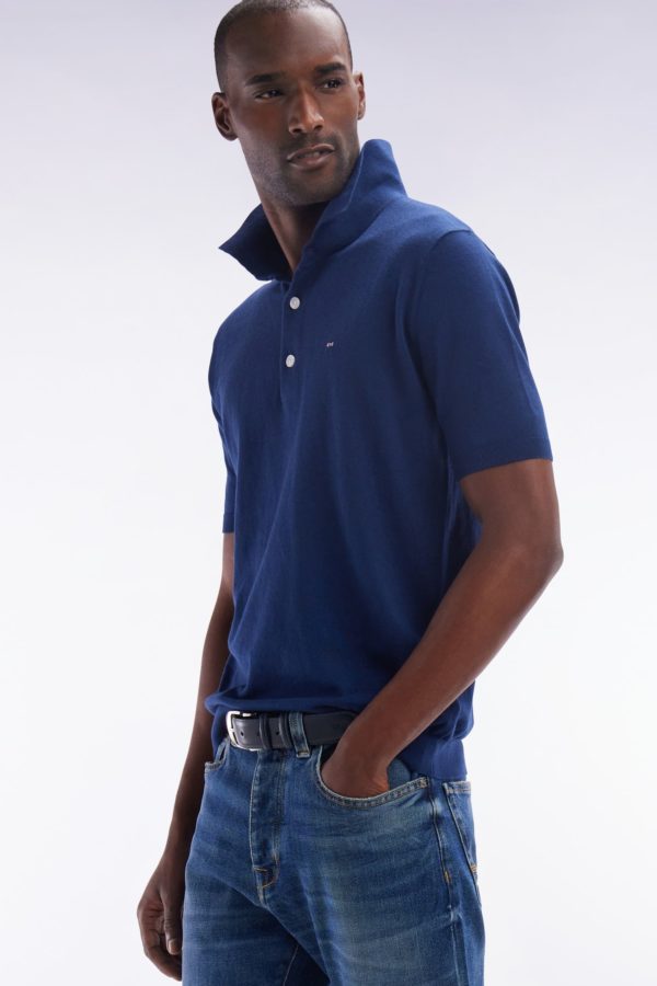 Pull Col Polo En Coton Et Soie Mélangés Marine Coupe Droite Eden Park – Image 2