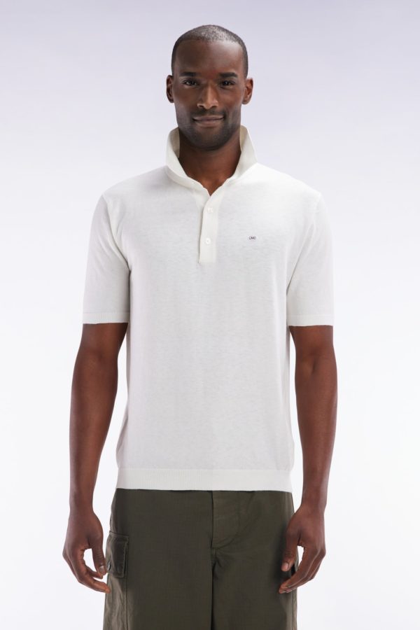 Pull Col Polo En Coton Et Soie Mélangés Écru Coupe Droite Eden Park