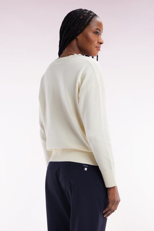 Pull Col V En Coton Beige Coupe Décontractée Eden Park – Image 3