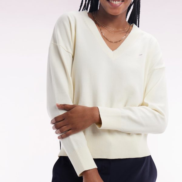 Pull Col V En Coton Beige Coupe Décontractée Eden Park
